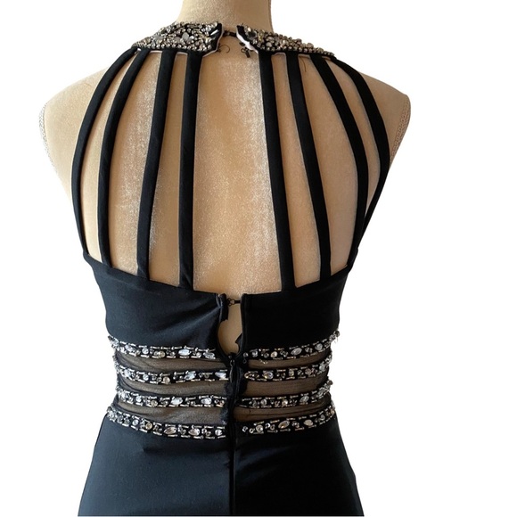 Bee Darlin Womens  Long Black Beaded Sheer Front Waist Front Slit Junior Sz  1/2 - Picture 2 of 16